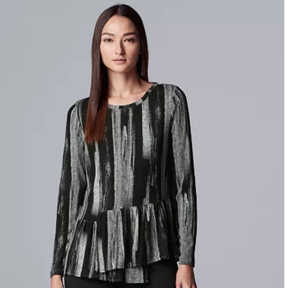 Vera Wang Ruffle Peplum Long sleeve Tee - Picture 1 of 8